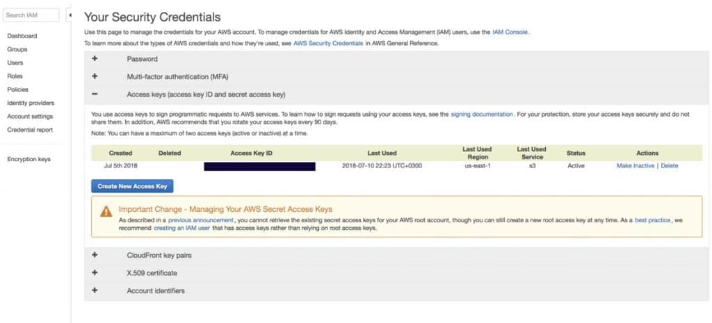 amazon s3 storage security credentials