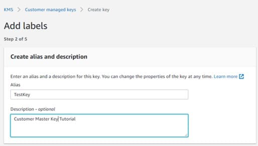 Create CMKs in Custom Key Store - add labels