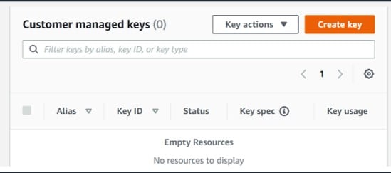 Create CMKs in Custom Key Store - create key