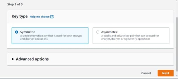 Create CMKs in Custom Key Store - select symmetric option