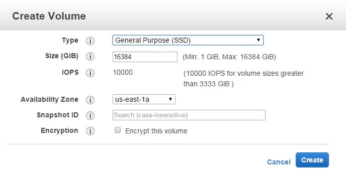 EC2 Launch Instance Wizard - create volume