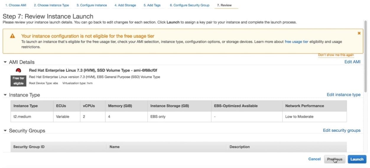 EC2 Launch Instance Wizard - review instance launch