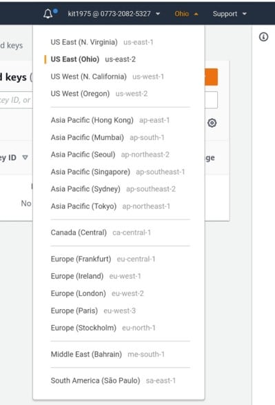 How to Setup S3 Inventory - region selector