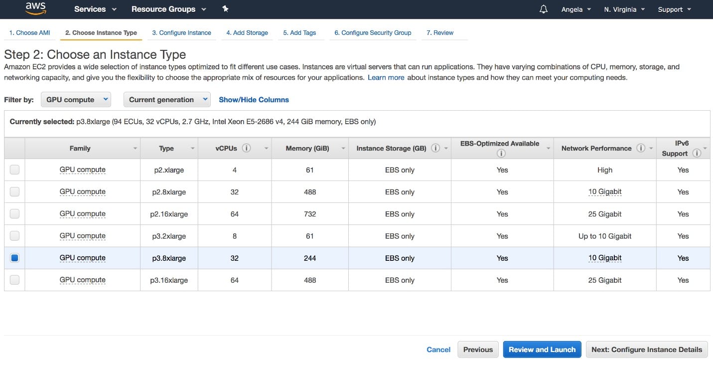 Launch AWS Instance - choosing instance type