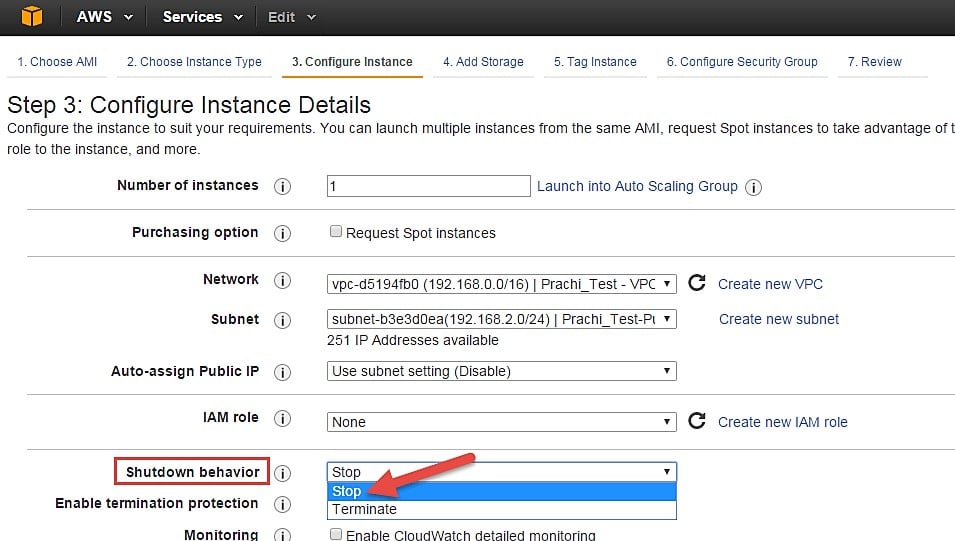 Launch AWS Instance - configuring instance details
