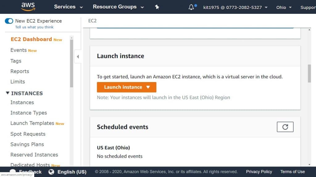 Launch AWS Instance - ec2 dashboard