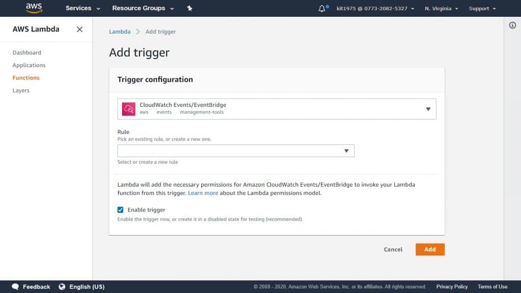 AWS Lambda EventSourceMapping - click add