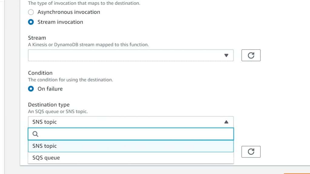 AWS Lambda EventSourceMapping - select type of resource