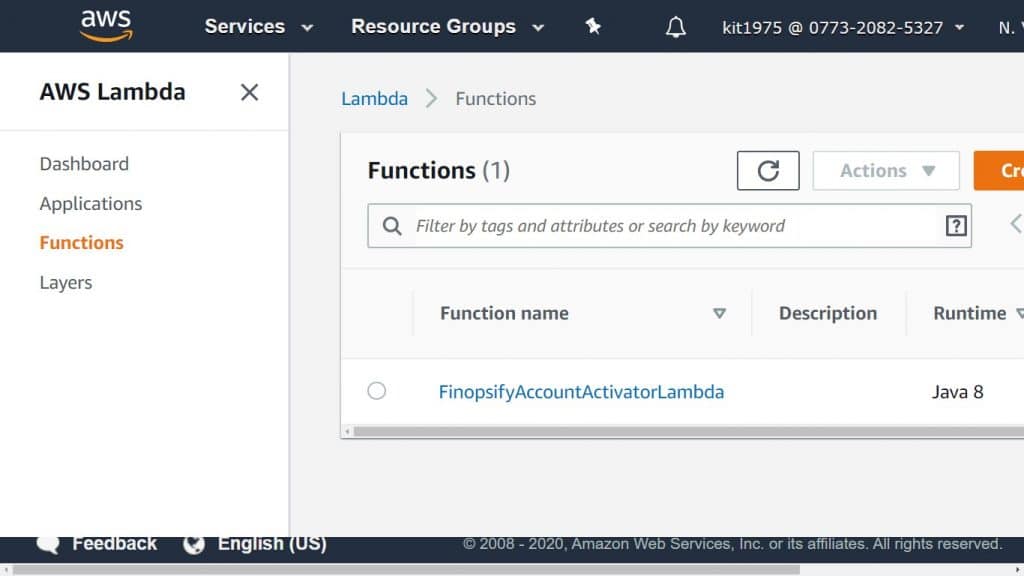 AWS Lambda Queue - functions page