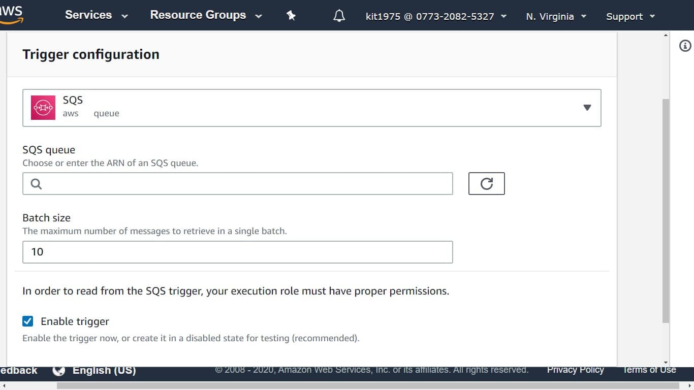 AWS Lambda Queue - trigger configuration