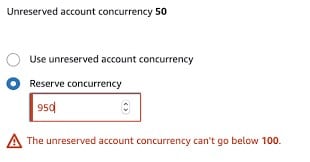 AWS Lambda Reserved Concurrency - unreserved concurrency can't go below 100