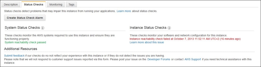 EC2 Instances Status Checks - status check tab