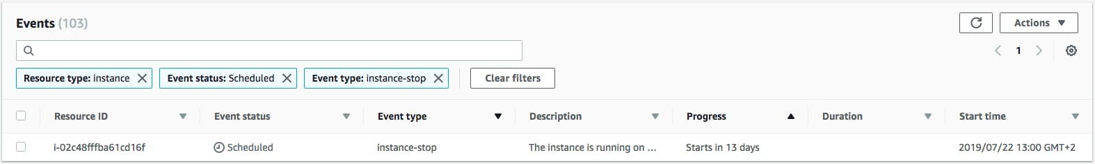 EC2 Scheduled Events - filter