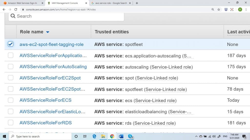 Roles or Instance Profiles Deletion - console