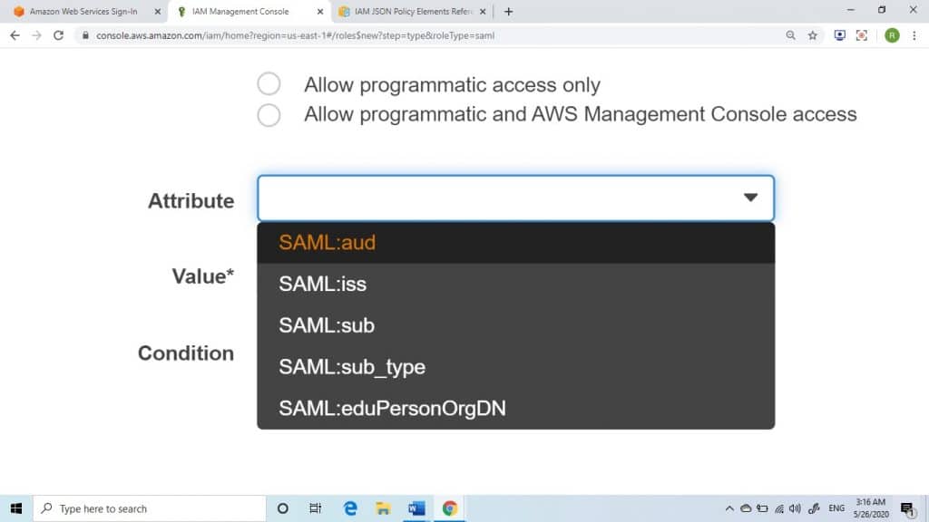 Role Creation for SAML 2.0 - attribute