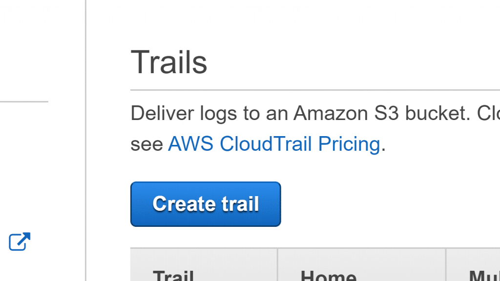 AWS CloudTrail Create Trail - Click on Create Trail Button