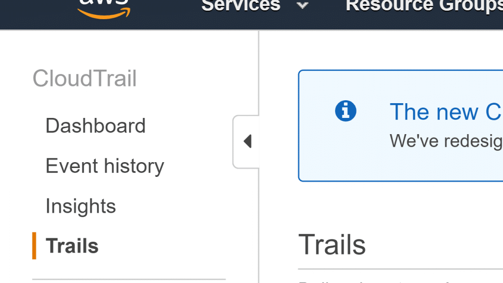 AWS CloudTrail Create Trail - Select Trails
