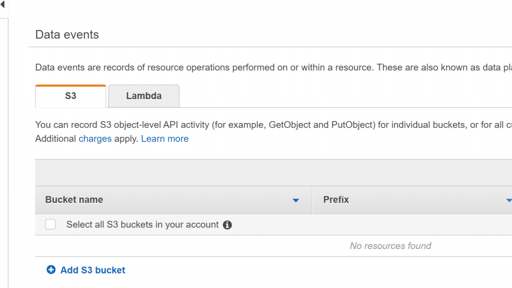 AWS CloudTrail Create Trail - Set Data Events