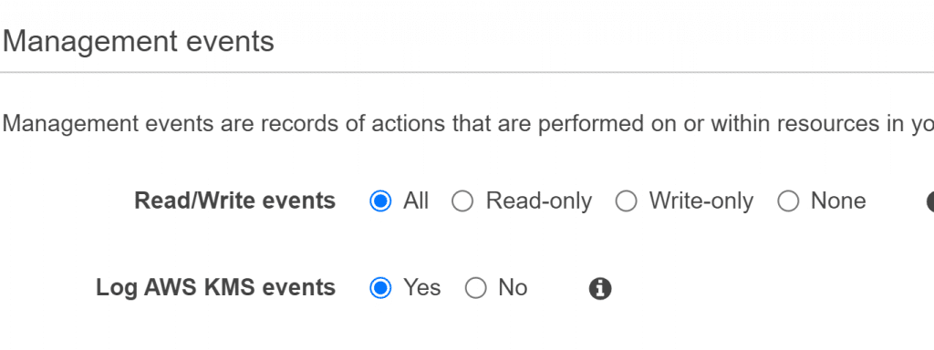 AWS CloudTrail Create Trail - Set Management Events