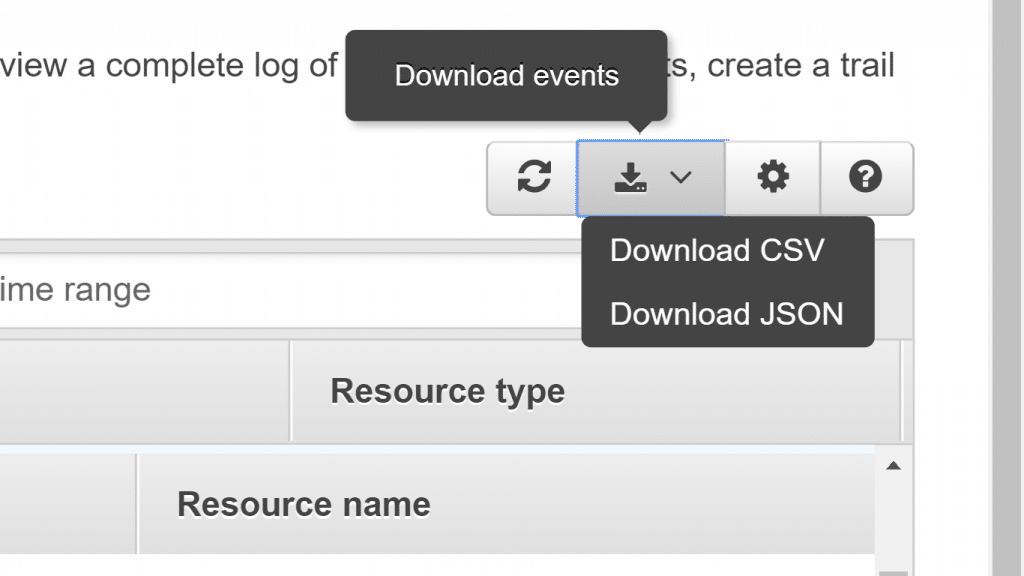 AWS CloudTrail Manage Your Events - Download Events