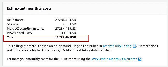 AWS SQL Server Pricing - AWS SQL Server Estimated Monthly Pricing (Multi-AZ)