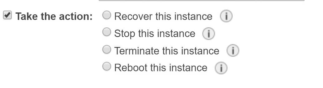 EC2 Instances Status Check Alarms - Choose an Action