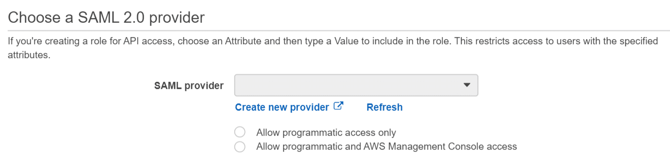 Role Creation for SAML 2.0 Federation (Console) - Select SAML 2.0 Federation Provider