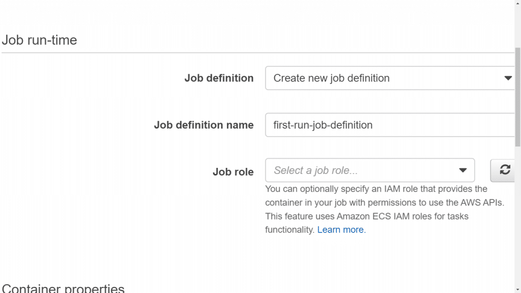 Starting with AWS Batch - Specifying Job Runtime