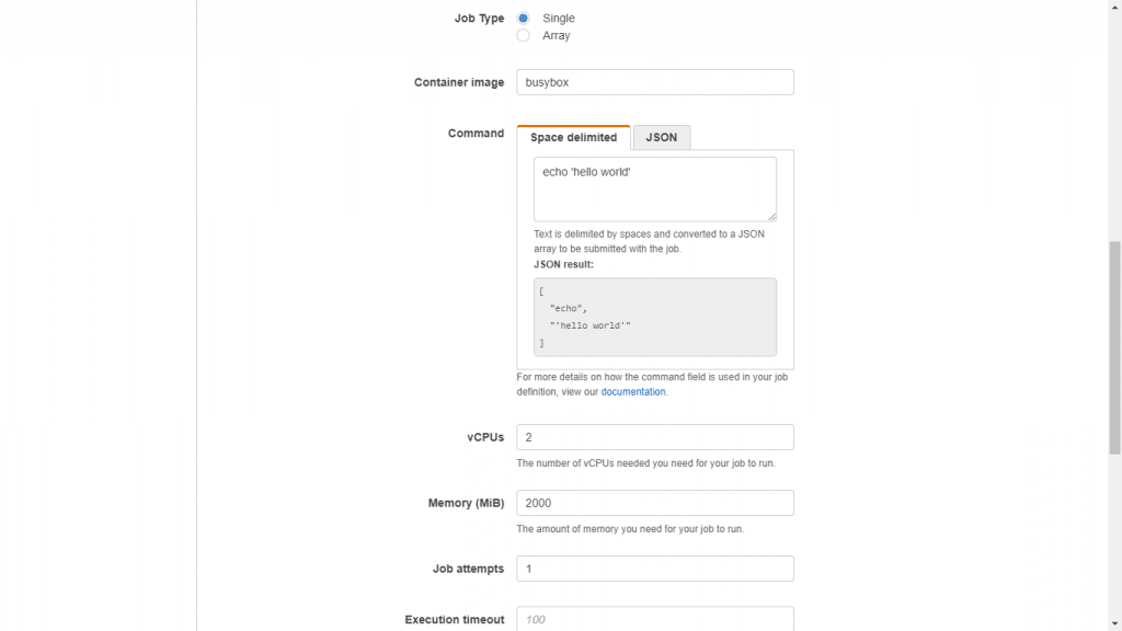 Starting with AWS Batch - Specifying Resources for the Environment