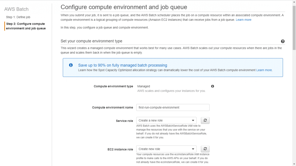 Starting with AWS Batch - configuring your compute environment type