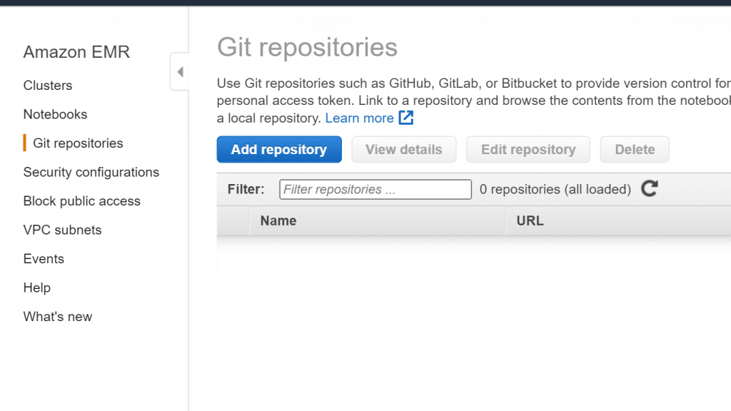 AWS EMR Add Git Repository - EMR Git Repositories