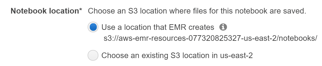 AWS EMR Create a Notebook - EMR Notebook location