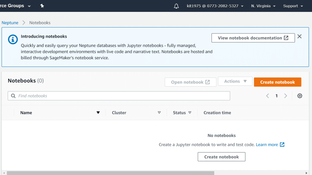 AWS Neptune Create a Notebook - Create Notebook button