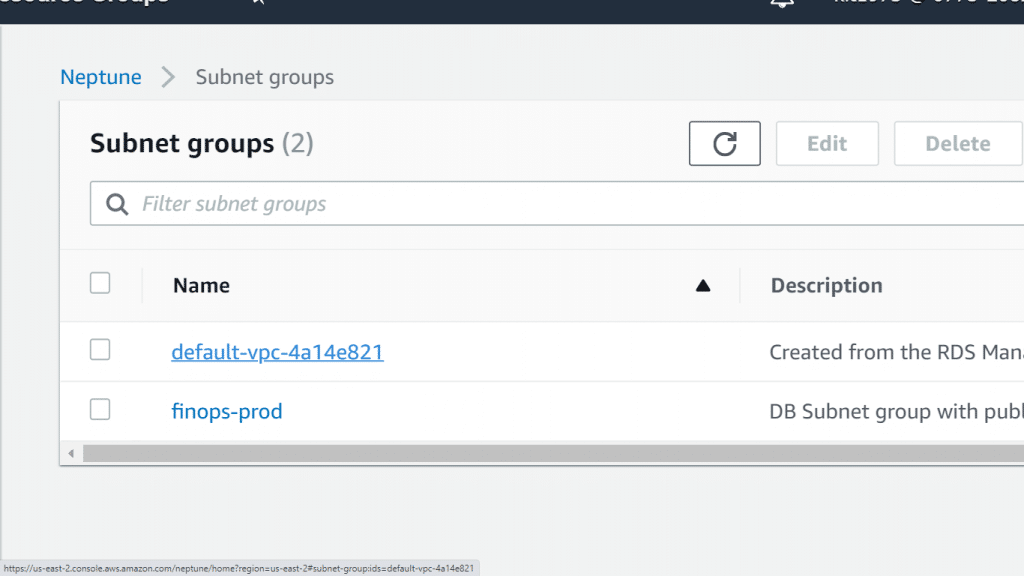 AWS Neptune Subnet Group - Subnet Group Name Link