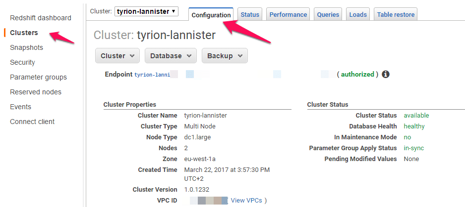 Manage Cluster Security Groups - Modifying Cluster Configuration