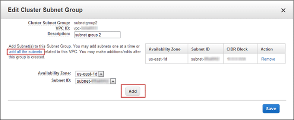 Manage Redshift Cluster Subnet Groups -Add Cluster Subnet Groups