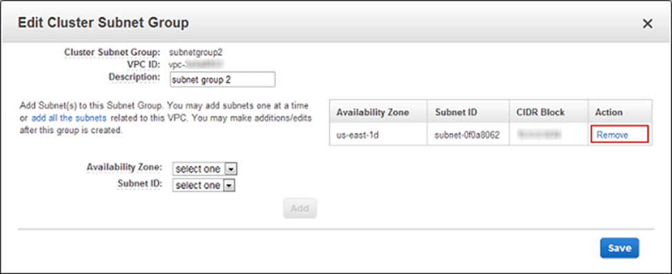 Manage Redshift Cluster Subnet Groups -Remove Cluster Subnet