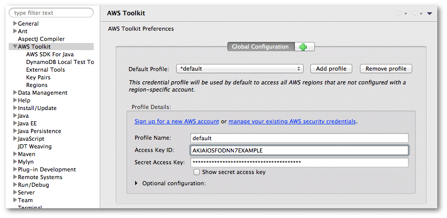 Setting AWS Credentials - Configured Set of Default Credentials