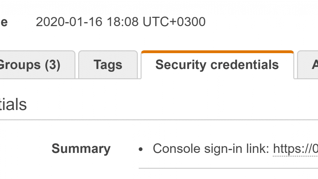 Setting AWS Credentials - Security Credentials Tab