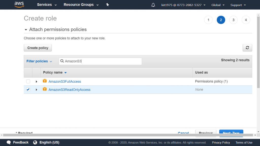 AWS CloudTrail Role - Attach Permissions Policies