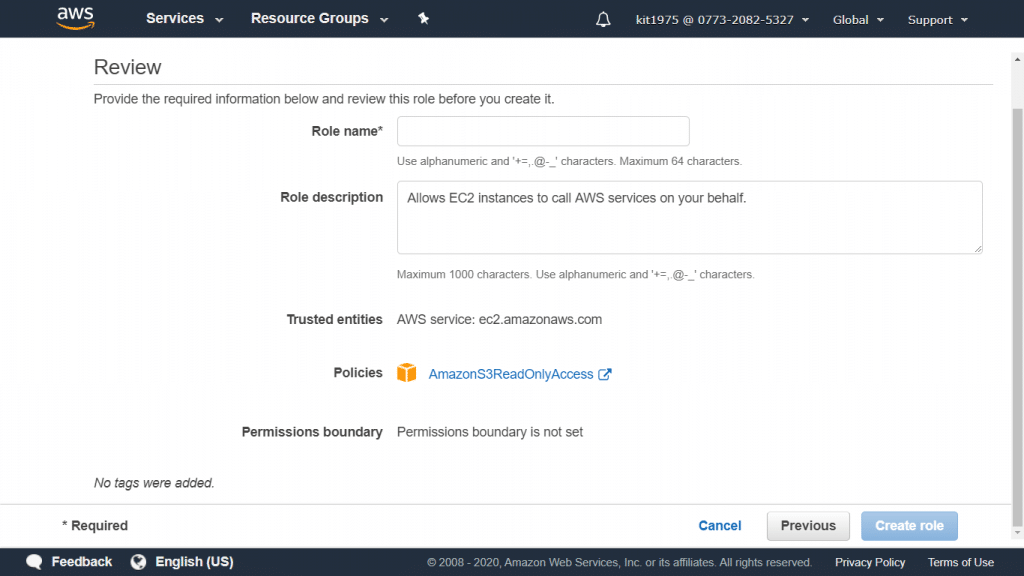 AWS CloudTrail Role - Review Page