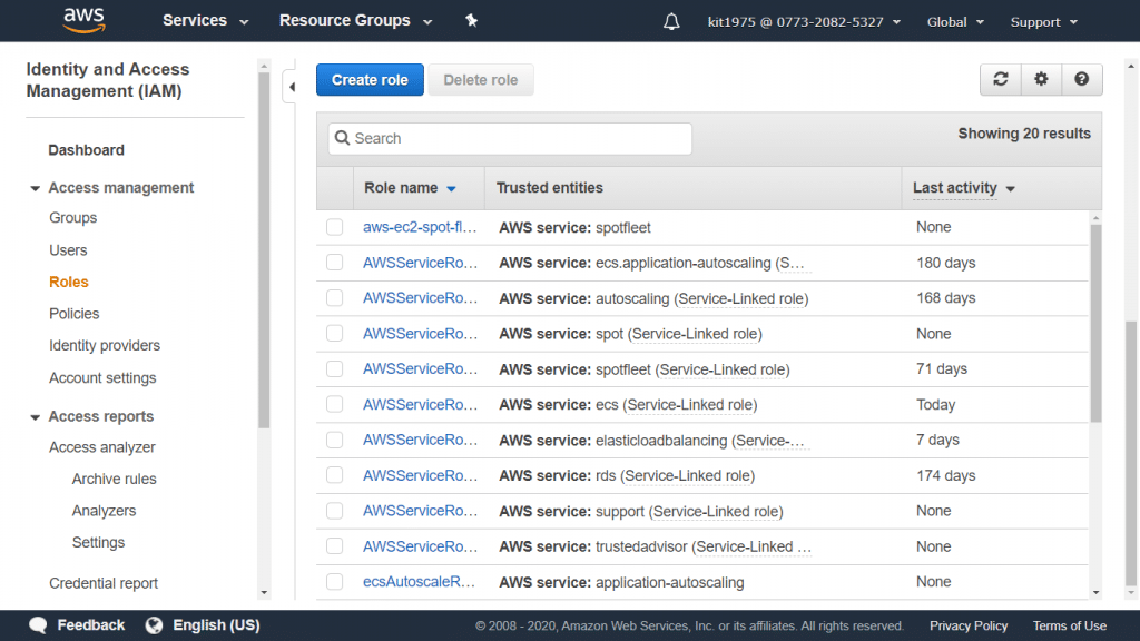 AWS CloudTrail Role - Roles Page