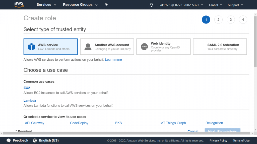 AWS CloudTrail Role - Type of Trusted Entity