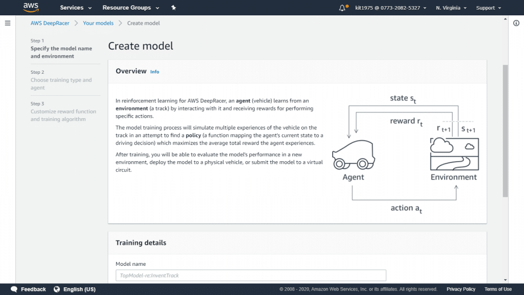 AWS DeepRacer Build New Vehicle - Create a Model