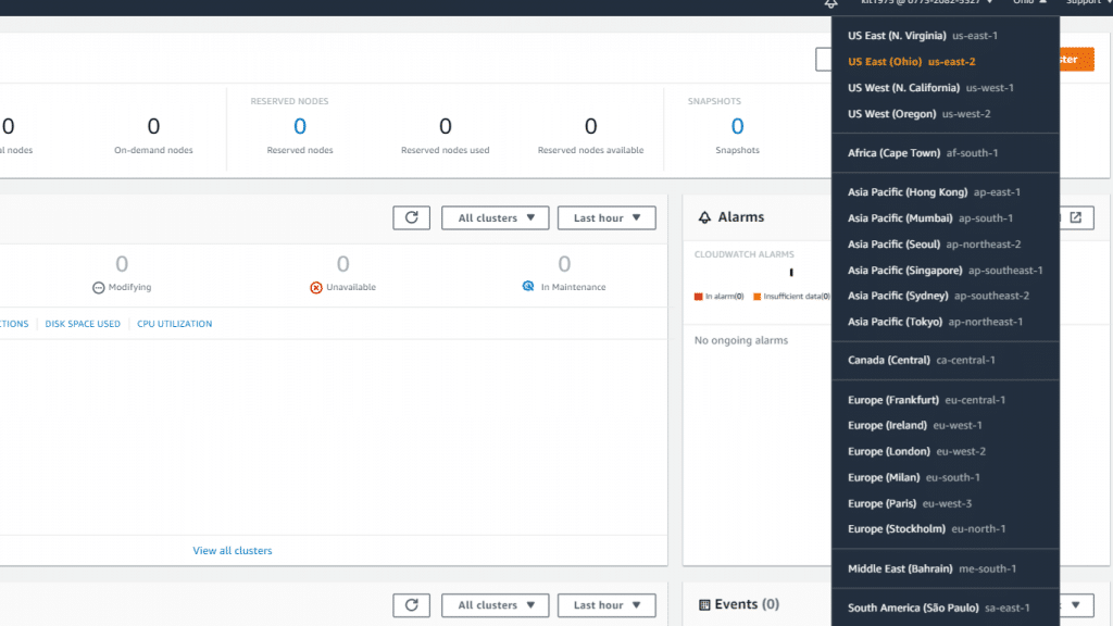 AWS Redshift Dashboard - Available Regions