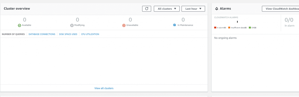 AWS Redshift Dashboard - Clusters and Alarms