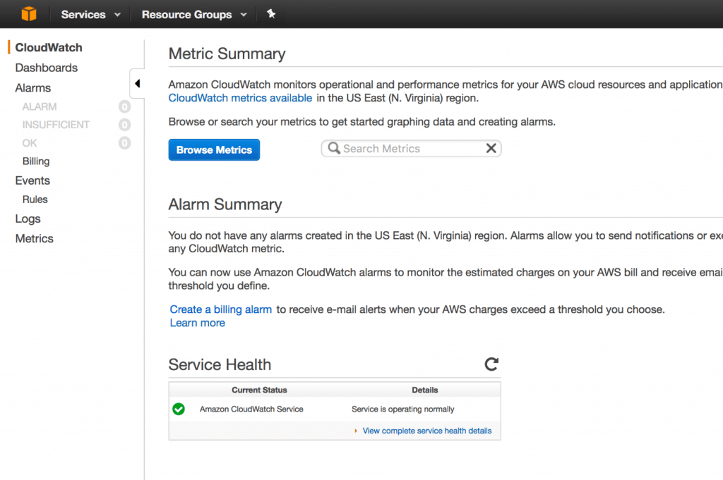 AWS Billing Alarms - CloudWatch Page