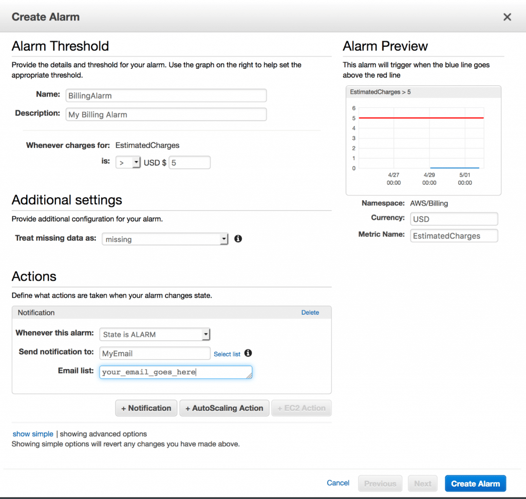 AWS Billing Alarms - Enter Email