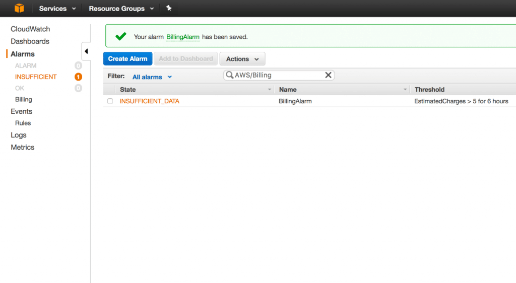 AWS Billing Alarms - Insufficient