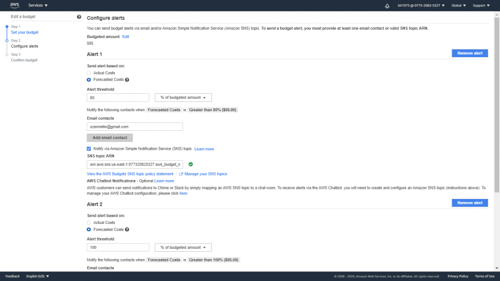 AWS Budgets Alerts - Configure Alerts